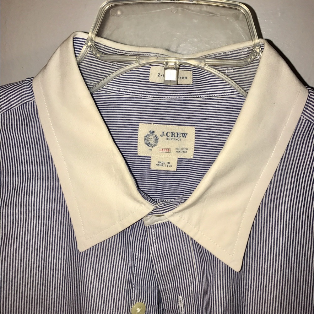 Men's JCREW White Collar Blue Banker Stripe Shirt